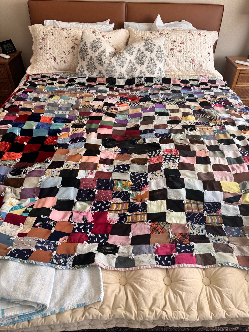 Vintage Heirloom Patchwork Quilt 75x70 Mixed Fabric Boho Cutter Quilt AS IS